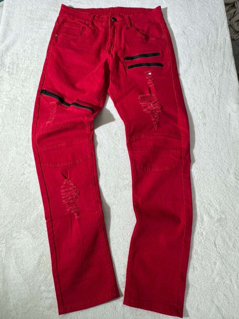 Mens Red Tight Skinny Jeans Sz 30 Retro Rocker Streetwear Boy Band